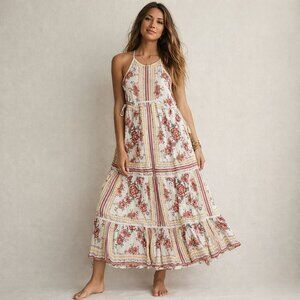 Coco + Jaimeson Women’s Boho Floral Maxi Dress Lace Up Sides Lined Size Large